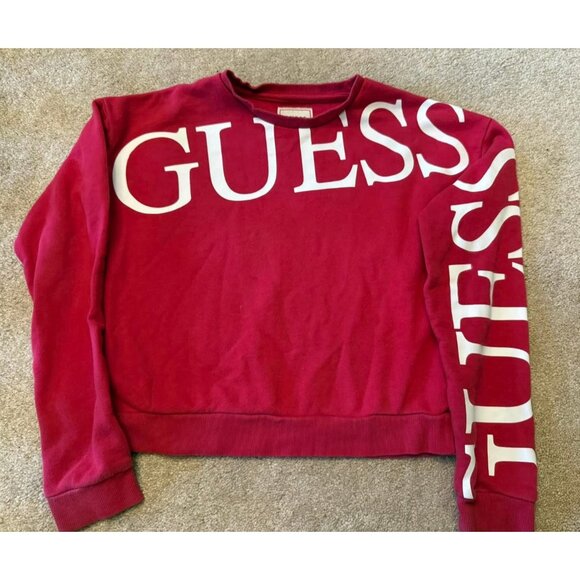 Guess Sweatshirt Spell-out Logo Print Women’s Xs Red Pullover Casual - Picture 1 of 2